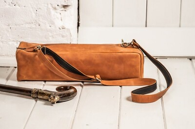 #ad Brown Bag for Walking Stick Storage Walking Cane Case Leather Cane Holder $80.10