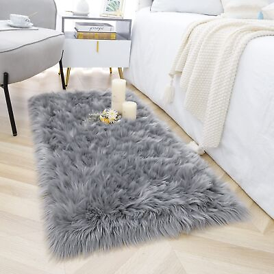 #ad Luxury Fluffy Rugs Bedroom Furry Carpet Bedside Faux Fur Sheepskin Area Rugs ... $37.84