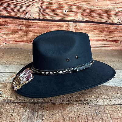 Men Women Faux Felt Western Cowboy Wide Black Indiana Hat Tejana Vaquera Unisex $32.79