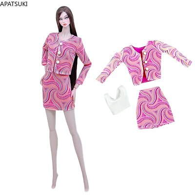 #ad 3pcs set Pink Coat Skirt Outfits For 11.5in. Doll Fashion White Top Clothes 1:6 $5.38