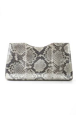 Lai Womens Metallic Snakeskin Magnet Top Clutch Handbag Silver Tone Gray $95.01
