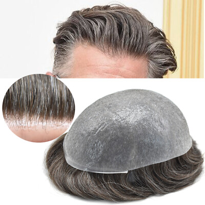 #ad Thin Skin V Loop Mens Toupee Hairpiece 0.04mm Poly PU Gray Hair Replacement $149.00