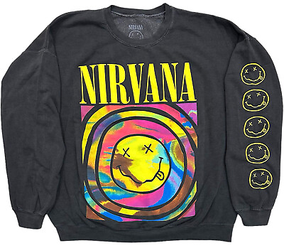 Urban Outfitters Women#x27;s X Nirvana Smile Overdyed Oversize Crew Neck Sweatshirt $44.99