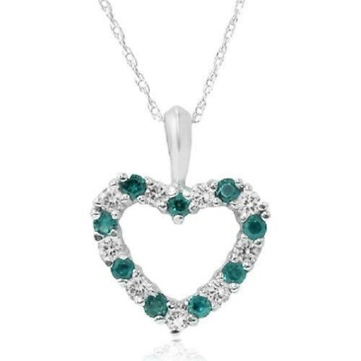 #ad 1 2ct Emerald amp; Diamond Heart Pendant Solid 14K White Yellow or Rose Gold 1 2quot; $299.99