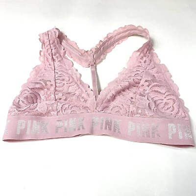 #ad PINK Victorias Secret Small Bralette Bra Pink Floral Lace Unlined No Wire #0454 $11.97