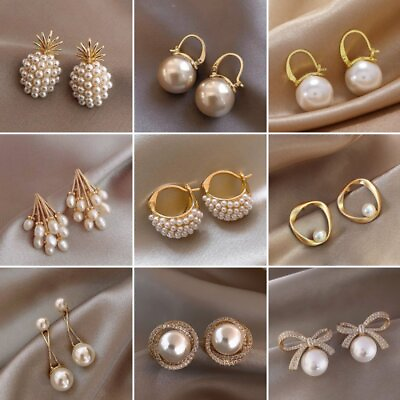 #ad Fashion Pearl Zircon Crystal Bowknot Earrings Stud Women Wedding Jewellery Gift AU $1.76
