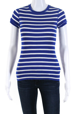 Ralph Lauren Womens Crew Neck Striped Cotton Tee Shirt Blue Size Small $29.01