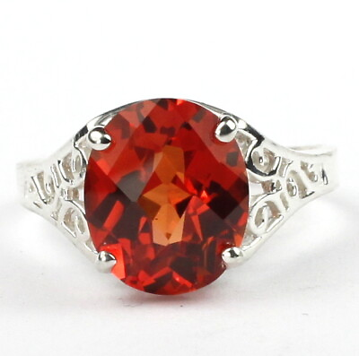 #ad 12x10mm CREATED PADPARADSCHA SAPPHIRE Sterling Silver Ring Handmade • SR057 $129.48