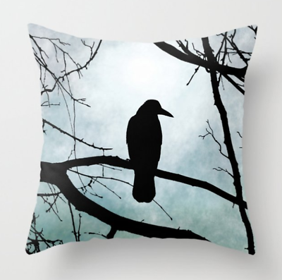 #ad Throw Pillow Case Cushion cover Bird 77 Crow Raven moon art L.Dumas $48.99