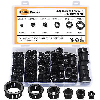 170 Pcs Cable Snap Bushing Grommets Black round Nylon Snap in Cable Grommet Pro $15.50