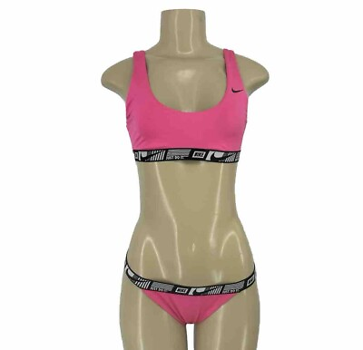 Nike S M Women Swimming Essential Taping Bikini Bottom Top In Pink 1 6 $24.29