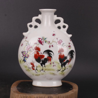 6.5quot; Chinese Famille Rose Porcelain Qing Guangxu Rooster Cock Pattern Vase Decor $39.88