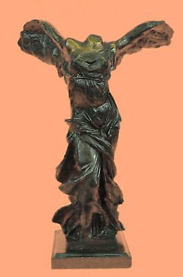 SIGNED WINGED OF VICTORY SAMOTHRACE BRONZE SCULPTURE ON MARBLE BASE FIGURE DECOR $399.50