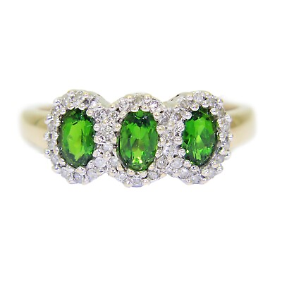 #ad Chrome Diopside amp; 025ct Diamond Trilogy 9ct Yellow Gold Cluster ring N 6 3 4 GBP 170.00