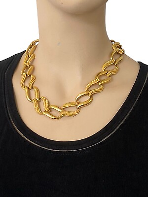 #ad Vintage NAPIER Big Link Gold Plated Necklace Retro BOOK PIECE 1992 90s VERA CRUZ $225.00