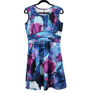 Title Nine Womens Sz Small Watercolor Print Dream Dress Sleeveless Blues Pinks #ad $43.50
