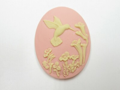 #ad Hummingbird Cameos 40X30mm Pink Cabochons Ivory Bird amp; Flowers 4 pcs $5.99