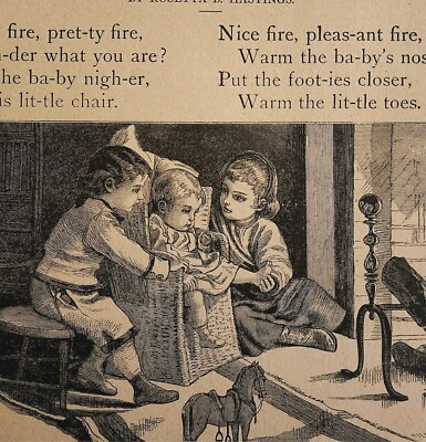 1872 The Pretty Fire Poem Children Baby Fireplace Victorian Art Print Antique $11.25