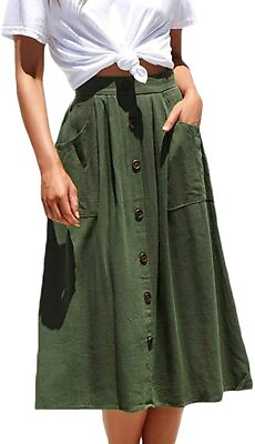 Naggoo Women#x27;s Polka Dot Midi Skirts Casual High Elastic Waist A Line Pleated Mi $75.69