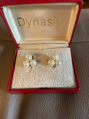#ad Dynasty 3 pearl Screwback White 14kGF Earrings $49.99