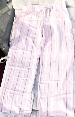 #ad Victoria#x27;s Secret Rare Vintage 💕 Pajama Pants Pink Pockets Striped L Lounge Bow $29.99