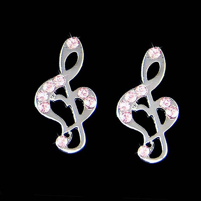 #ad Pink Treble g Clef Heart made with Swarovski Crystal Music Note Musical Earrings $40.00