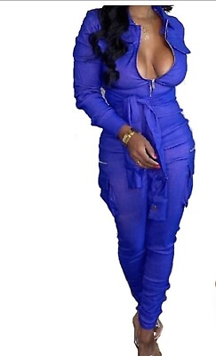 #ad Blue Long Sleeve Jumpsuit For Women Size Medium $40.00