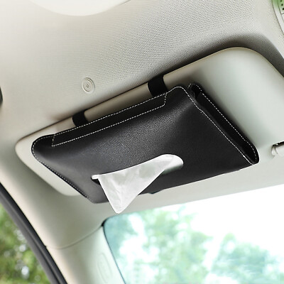 #ad PU Leather Car Tissue Box Sun Visor Tissue Box Holder Towel Storage Accessories $11.99