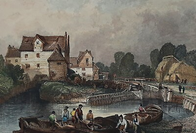 #ad Tottenham Mills Mounted Antique Print Mid 19th Century Hand coloured engraving GBP 9.99