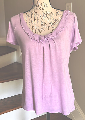 #ad Gap Top Lavender S S Scoop Neck With Ruffle Trim Relaxed Fit Lightweight M New $12.99