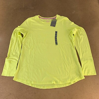#ad Tek Gear Womens Base Layer Top Shirt Yellow Long Sleeve Round Neck Dry XL New $16.99