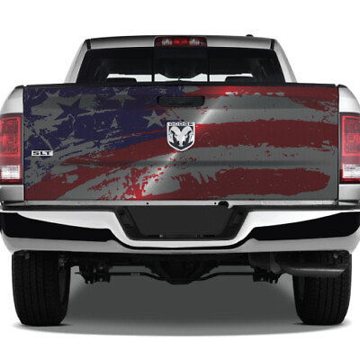 #ad American Flag Grunge Metal Graphic Wrap Rear Tailgate Vinyl Pickup Truck Decal $70.97