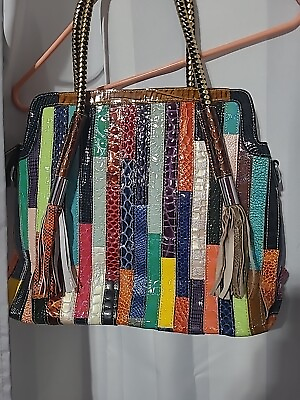 #ad Genuine Leather Colorful Patchwork Design 18.5x15 Large Hobo Handbag Wallet $89.99