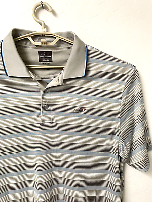 #ad Greg Norman PlayDry Polo Golf Shirt Mens XL 46x31 Gray Blue Stripd SS Poly NEW $14.38