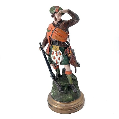 #ad Rare Antique Heavy Cast Iron Metal Statue Sculpture Scottish Hunter with Rifle $224.99