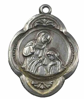 #ad Vintage Catholic St Anne Silver Tone Religious Medal $8.99