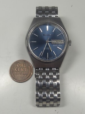Vintage Bulova Set O Matic Dual Day Men#x27;s Automatic Watch Blue Dial $125.00