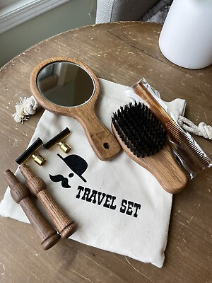#ad *NEW* Men’s Toiletry Travel Kit: Bristle Brush 2 Razors Mirror Comb in Pouch $12.00