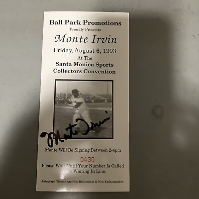 Monte Irvin Signed Autographed Baseball Ball Park Promotions Card Hall Of Fame $79.99