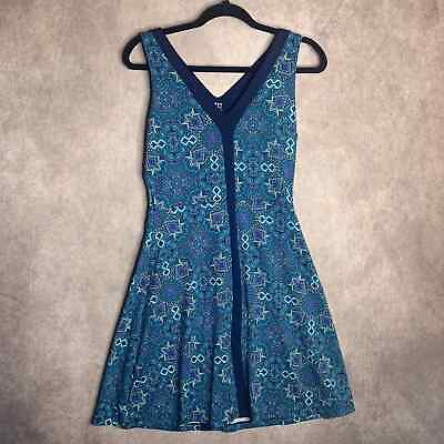 Title Nine Womens Dress Small Blue Geometric Print Athletic Sleeveless V Neck $24.99