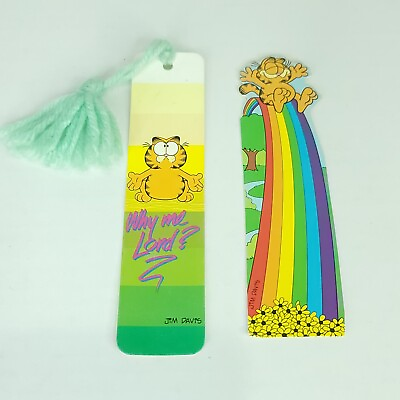 Lot of 2 Rainbow and Why Me Lord Vintage Garfield Bookmark Bent In Middle $16.99