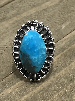 Native American Sterling Silver Navajo Handmade Turquoise Women Ring Size 6.5 $99.00