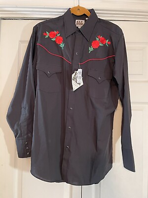 #ad New Ely Cattleman Men#x27;s Black Rose Snap Western Shirt Medium Button Up LS $35.00