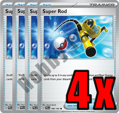#ad 4x Super Rod 188 193 x4 Paldea Evolved Pokemon TCG Playset NM $7.48