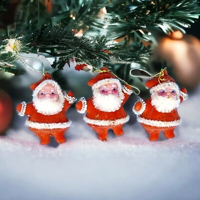 Vintage Miniature Flocked Dancing Santas Christmas Ornaments Lot Of 3 1950s #ad $8.49