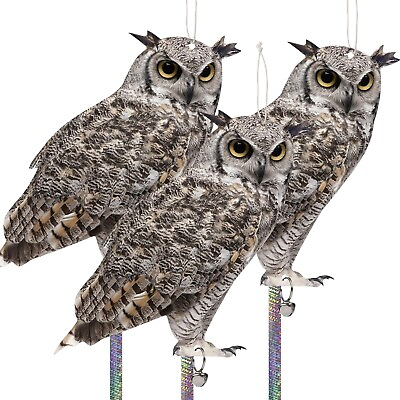 #ad Fake Owl Decoy to Scare Birds 3 Pack Fake Owl Hanging Effective Bird Control D $11.60