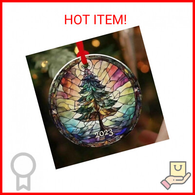 #ad Christmas 2023 Ornament Stained Glass Ornament Christmas Acrylic Round Pendant $13.97