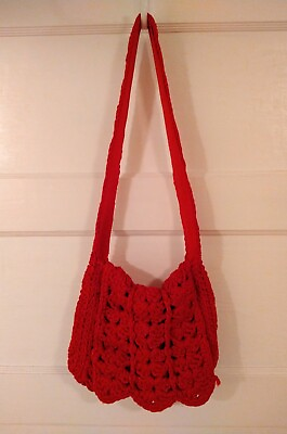 #ad #ad Hand Crocheted Red Shoulder Bag Purse Vintage $12.77