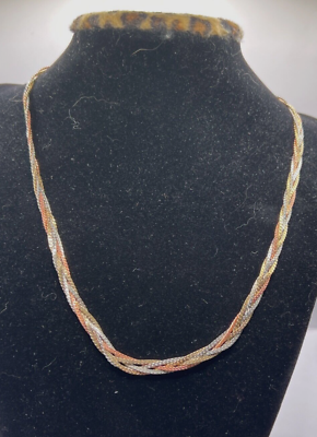 #ad 18k Plate Yellow Rose White Gold Braided Necklace and Bracelet Set 70s 80s $30.87