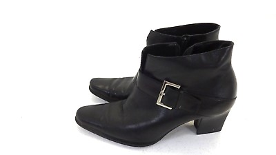 #ad WORTHINGTON WOMENS BLACK LEATHER ANKLE BOOTS HEELS SIZE 7.5 M $44.99